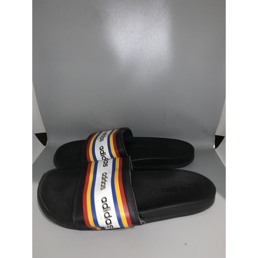 Adidas x Farm Rio Adilette Comfort Slides Mens 10 Black Red Yellow Stripe EF0854